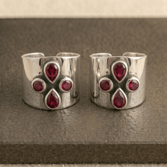 Aanya Pink Stone Wide Toe Rings - Zirak Silver