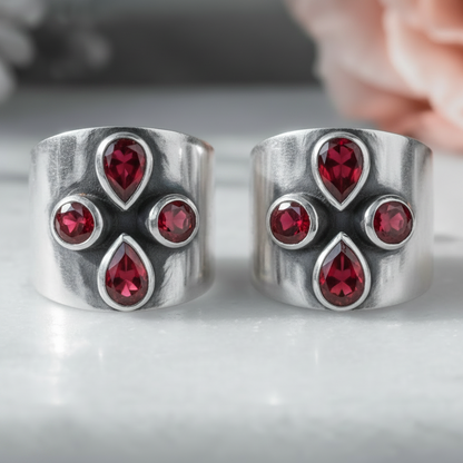 Aanya Pink Stone Wide Toe Rings (Large) - Zirak Silver