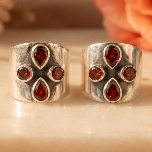Aanya Pink Stone Wide Toe Rings (Large) - Zirak Silver