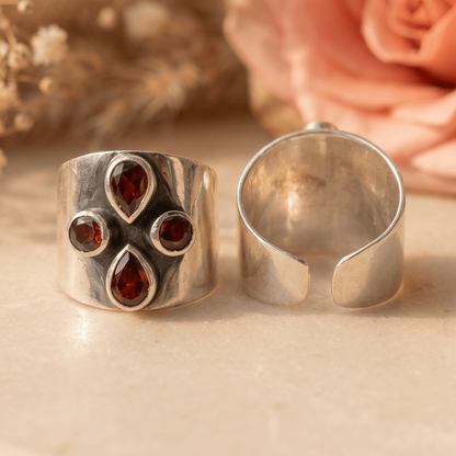 Aanya Pink Stone Wide Toe Rings (Large) - Zirak Silver