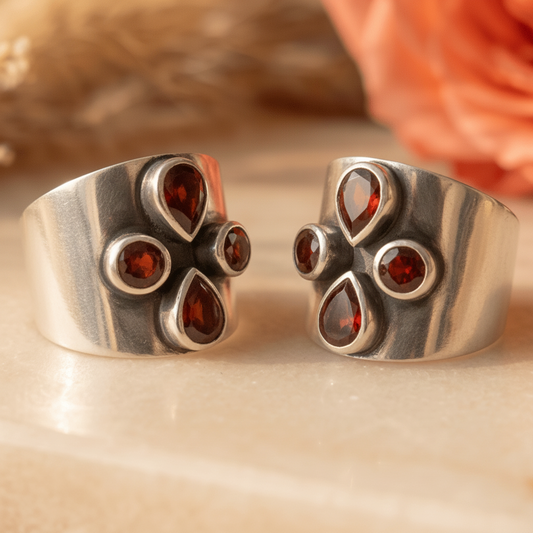 Aanya Pink Stone Wide Toe Rings (Large) - Zirak Silver