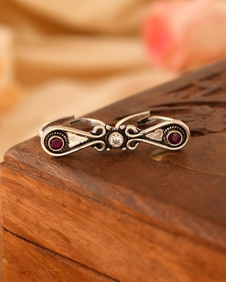 Aarna Connected Double Finger & Toe Ring - Zirak Silver
