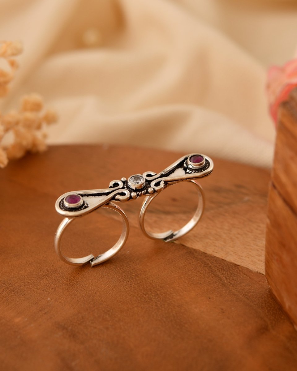 Aarna Connected Double Finger & Toe Ring - Zirak Silver