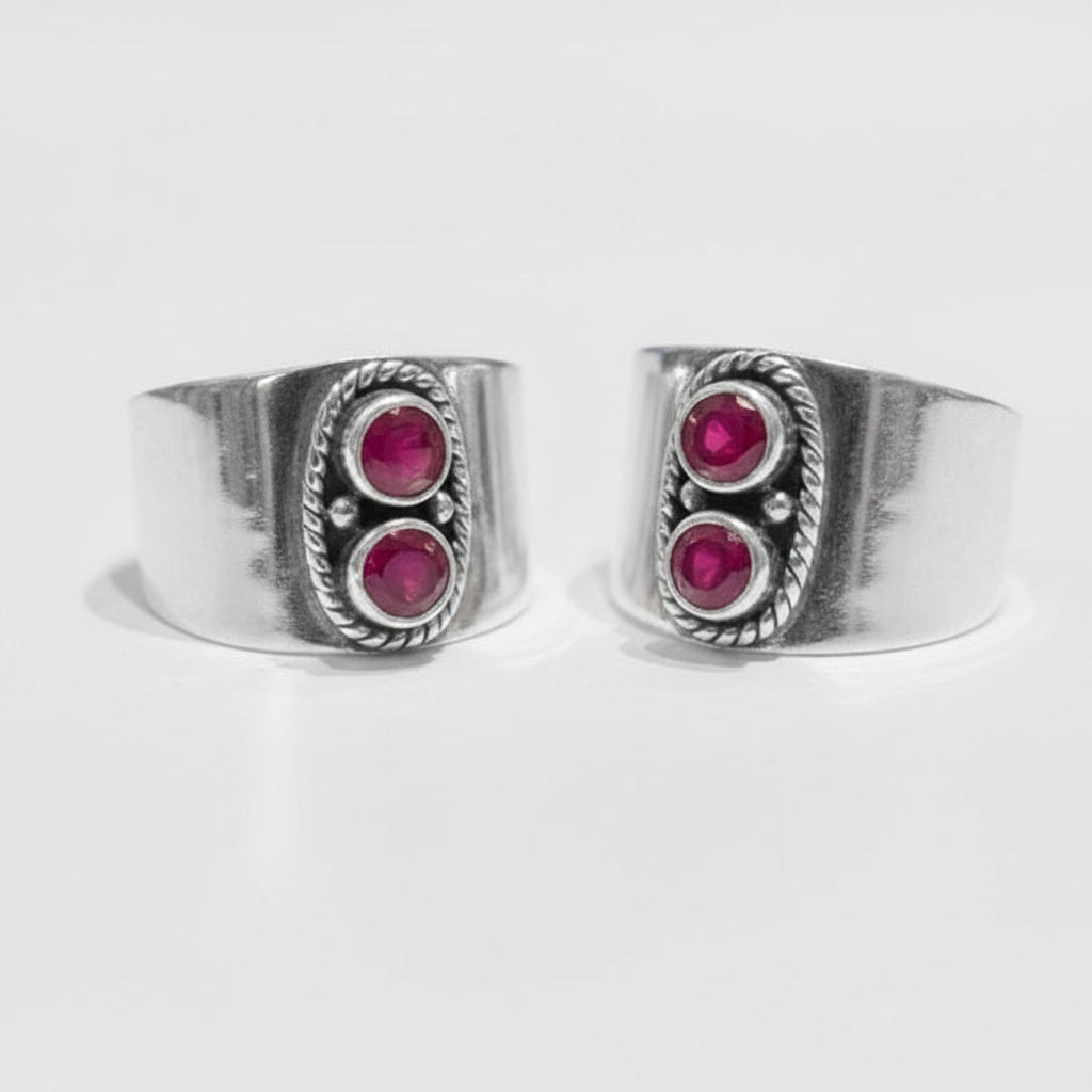 Aditi Ruby Wide Toe Rings (Medium) - Zirak Silver