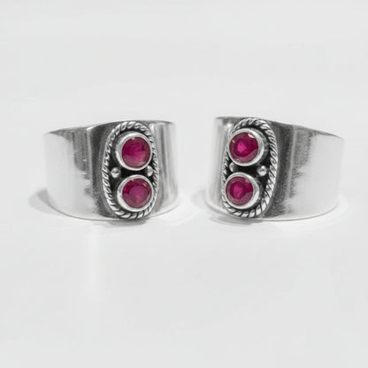 Aditi Ruby Wide Toe Rings (Medium) - Zirak Silver