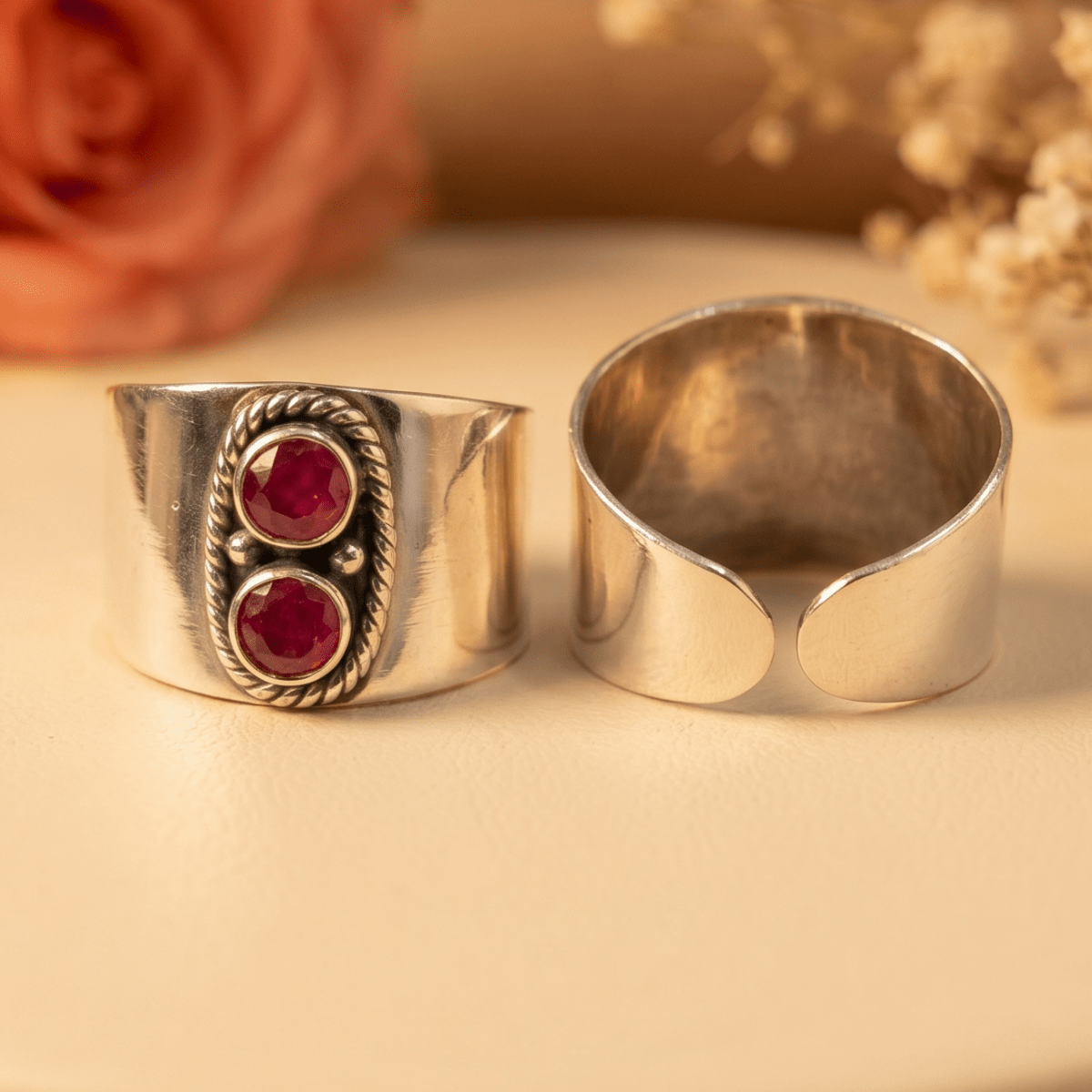 Aditi Ruby Wide Toe Rings (Medium) - Zirak Silver