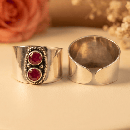 Aditi Ruby Wide Toe Rings (Medium) - Zirak Silver