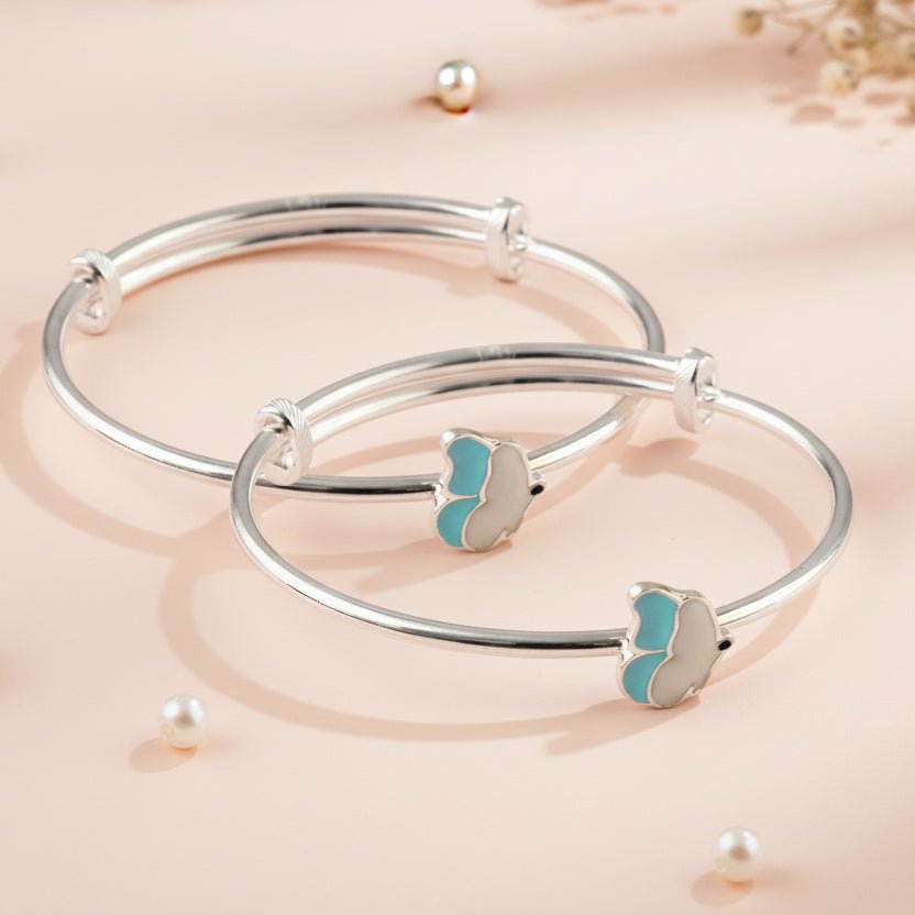 Adjustable 925 Silver Cloud Charm Bracelet with Blue Enamel – Minimal Everyday Bangle - Zirak Silver