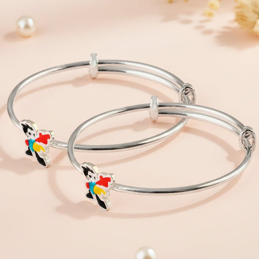 Adjustable Silver Kids Bracelet Pair with Colorful Cartoon Charm - Zirak Silver