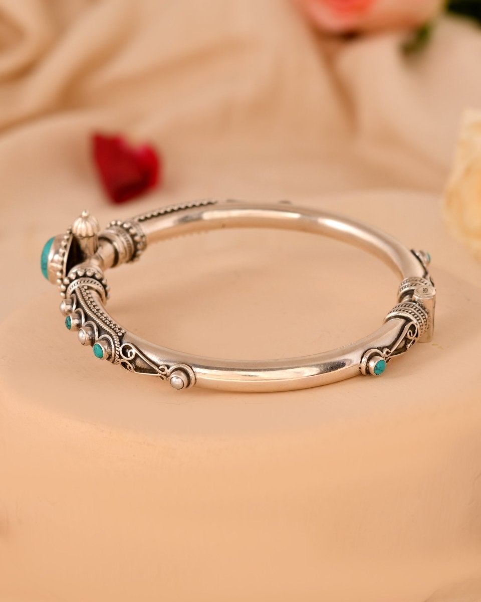 Ahana Turquoise Antique Silver Kada - Zirak Silver