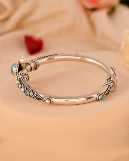 Ahana Turquoise Antique Silver Kada - Zirak Silver