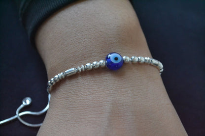 Amaanat Bracelet – 925 Silver Evil Eye Charm Bracelet with Silver Beads - Zirak Silver