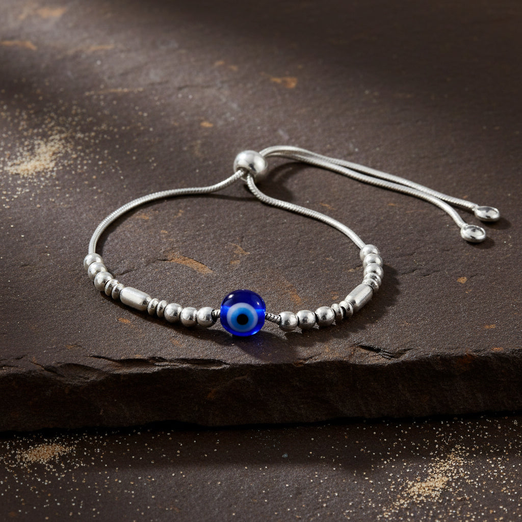 Amaanat Bracelet – 925 Silver Evil Eye Charm Bracelet with Silver Beads - Zirak Silver