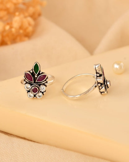 Amara Jeweled Crown Toe Rings - Zirak Silver