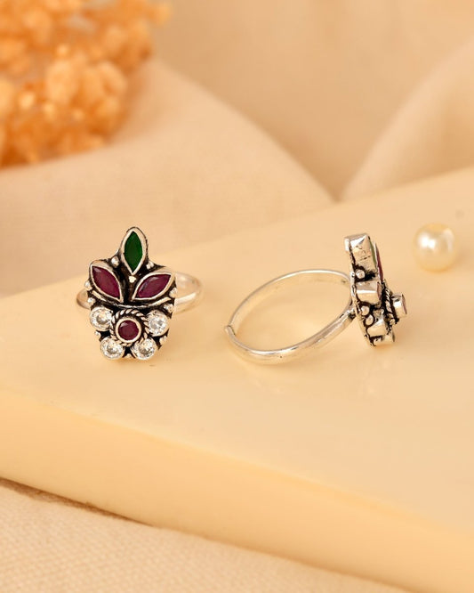 Amara Jeweled Crown Toe Rings - Zirak Silver