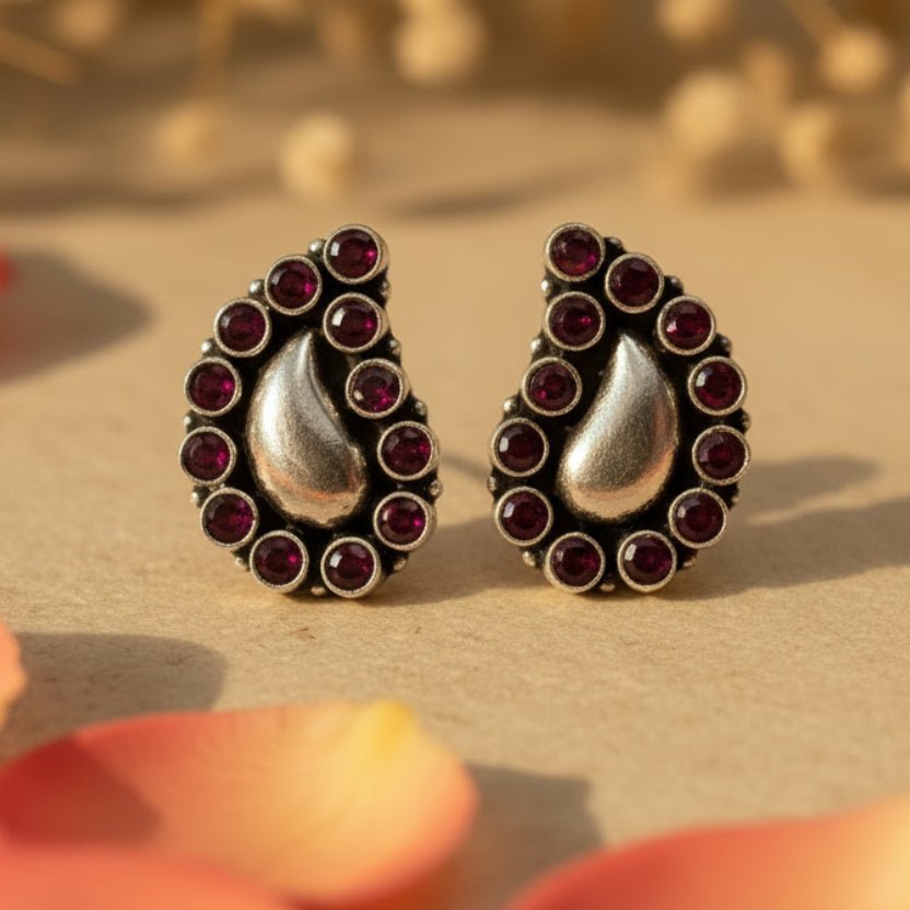 Amba Paisley Stud Earrings - Zirak Silver