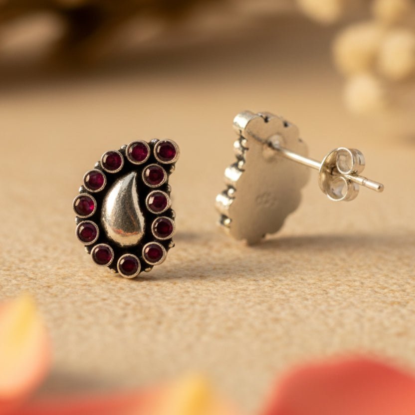 Amba Paisley Stud Earrings - Zirak Silver