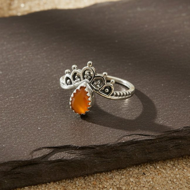 Amber Glow Crown Silver Ring - Zirak Silver