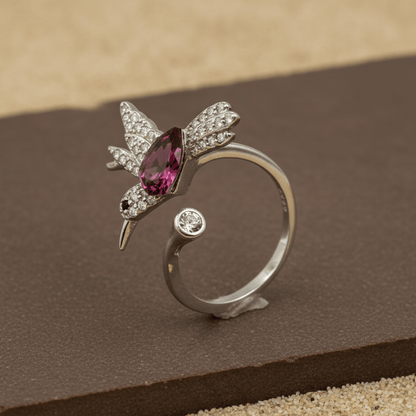 Amethyst Hummingbird Sparkle Silver Ring - Zirak Silver