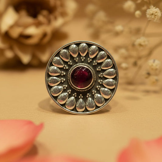 Anar Red Mandala Ring - Zirak Silver