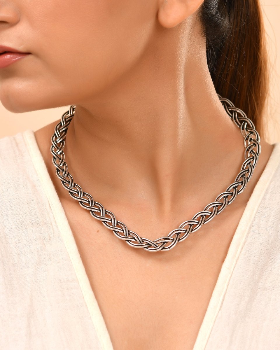 Anaya Woven Silver Hasli - Zirak Silver