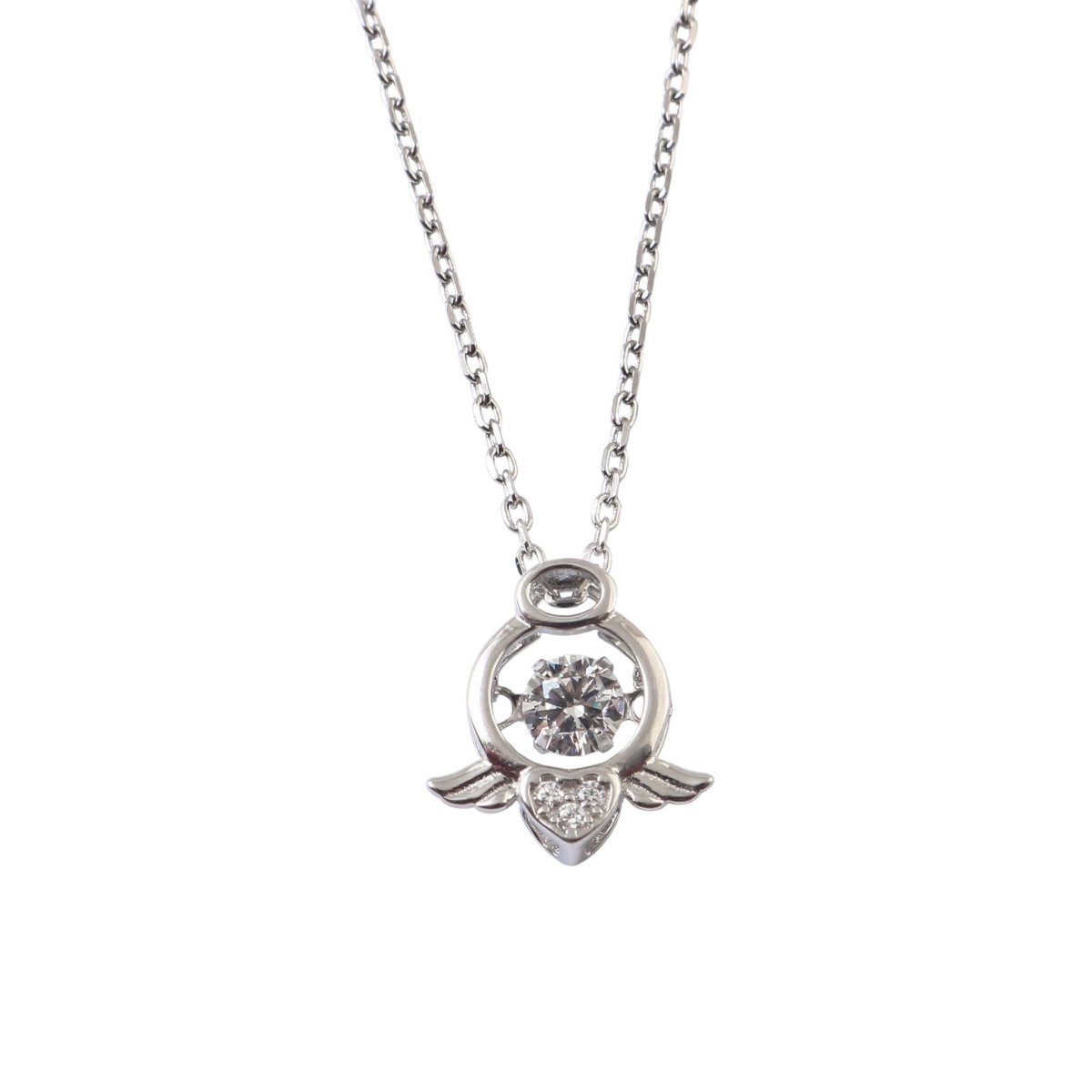 Angel Wing Floating Crystal Silver Necklace - Zirak Silver