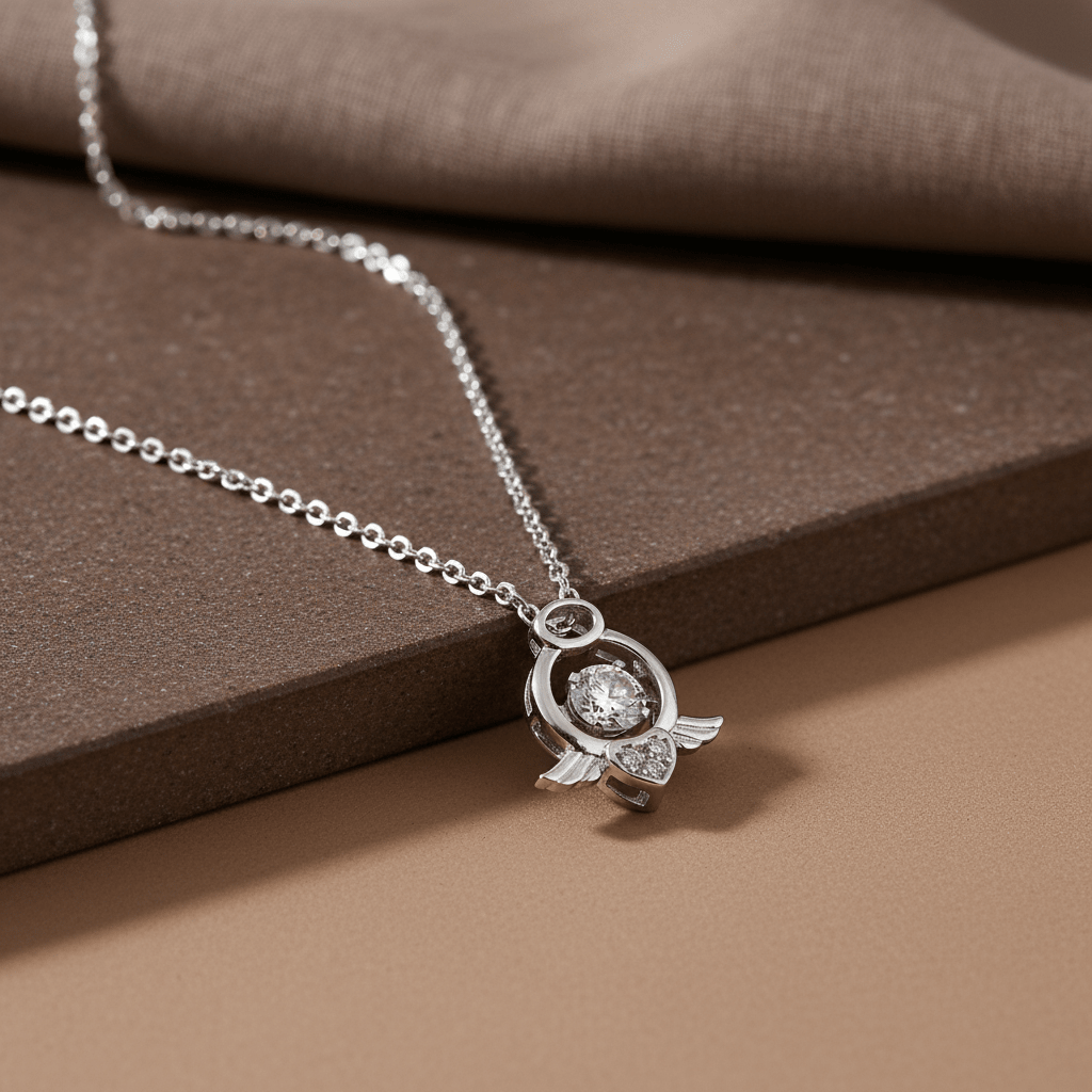Angel Wing Floating Crystal Silver Necklace - Zirak Silver