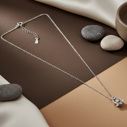 Angel Wing Floating Crystal Silver Necklace - Zirak Silver