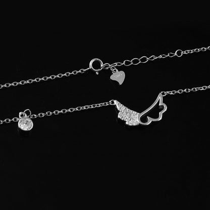 Angel Wing Heart Charm Silver Chain – 925 Sterling Zircon Necklace - Zirak Silver
