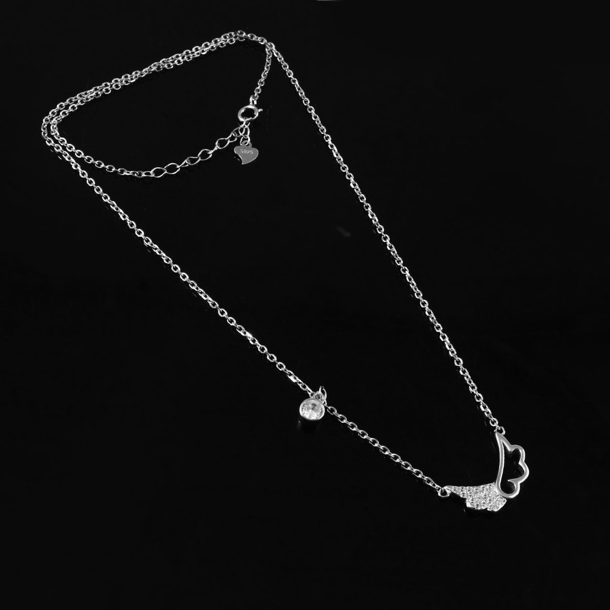 Angel Wing Heart Charm Silver Chain – 925 Sterling Zircon Necklace - Zirak Silver