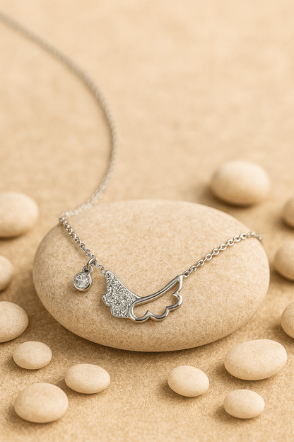 Angel Wing Heart Charm Silver Chain – 925 Sterling Zircon Necklace - Zirak Silver