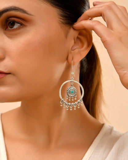 Anika Turquoise Mandala Hoops - Zirak Silver