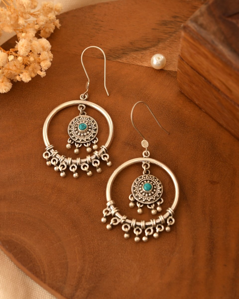 Anika Turquoise Mandala Hoops - Zirak Silver