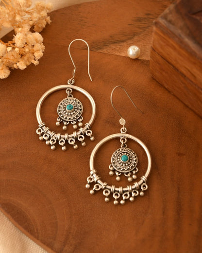 Anika Turquoise Mandala Hoops - Zirak Silver