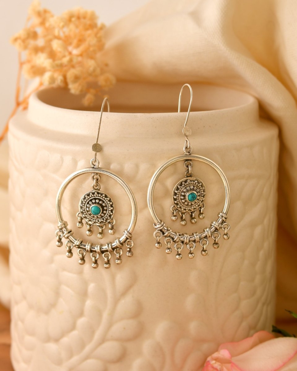 Anika Turquoise Mandala Hoops - Zirak Silver