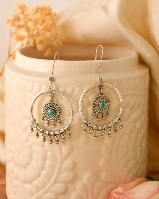 Anika Turquoise Mandala Hoops - Zirak Silver