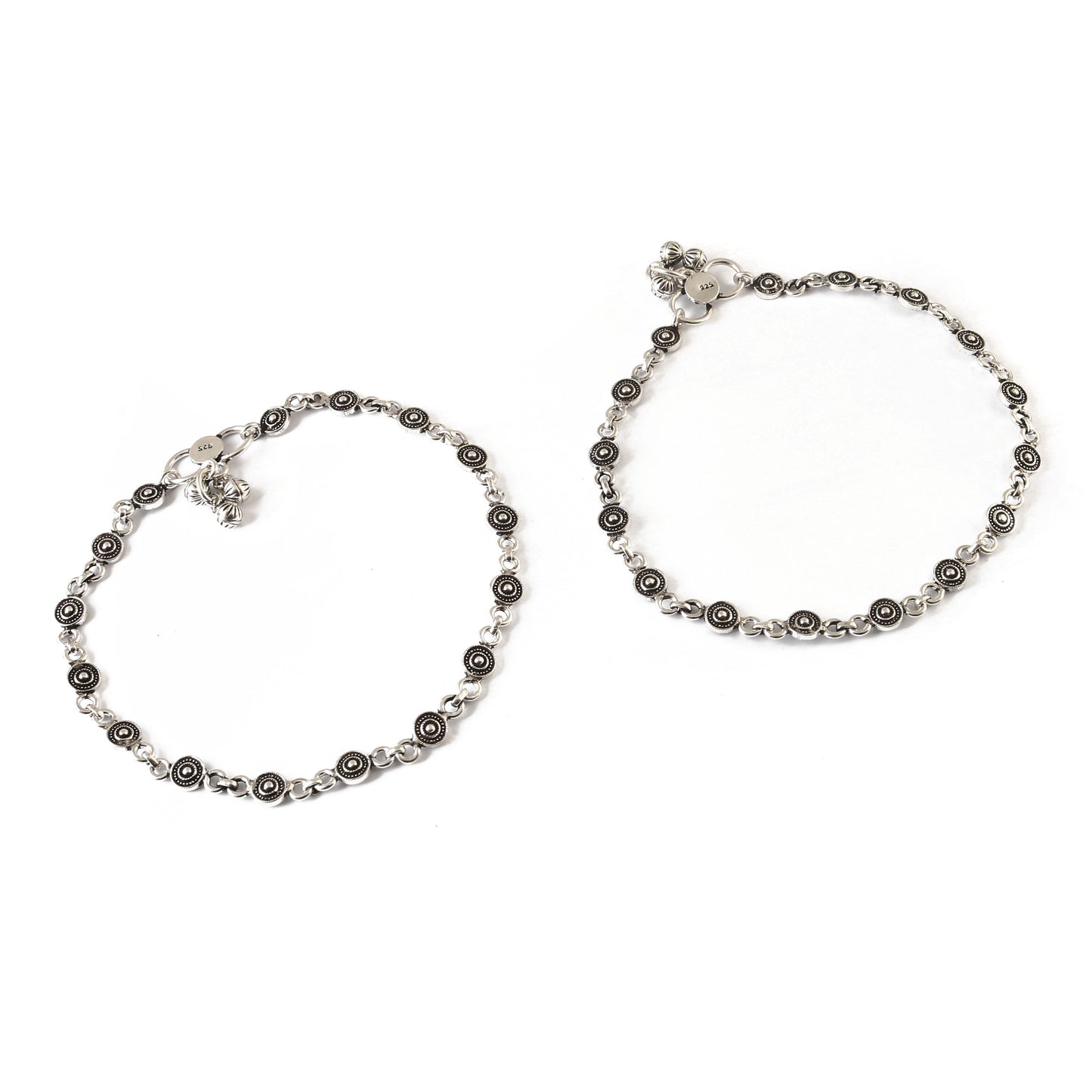 925 Oxidised Silver Tribal Disc Anklet Pair | Handmade Payal Set