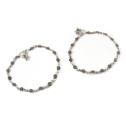 925 Oxidised Silver Tribal Disc Anklet Pair | Handmade Payal Set