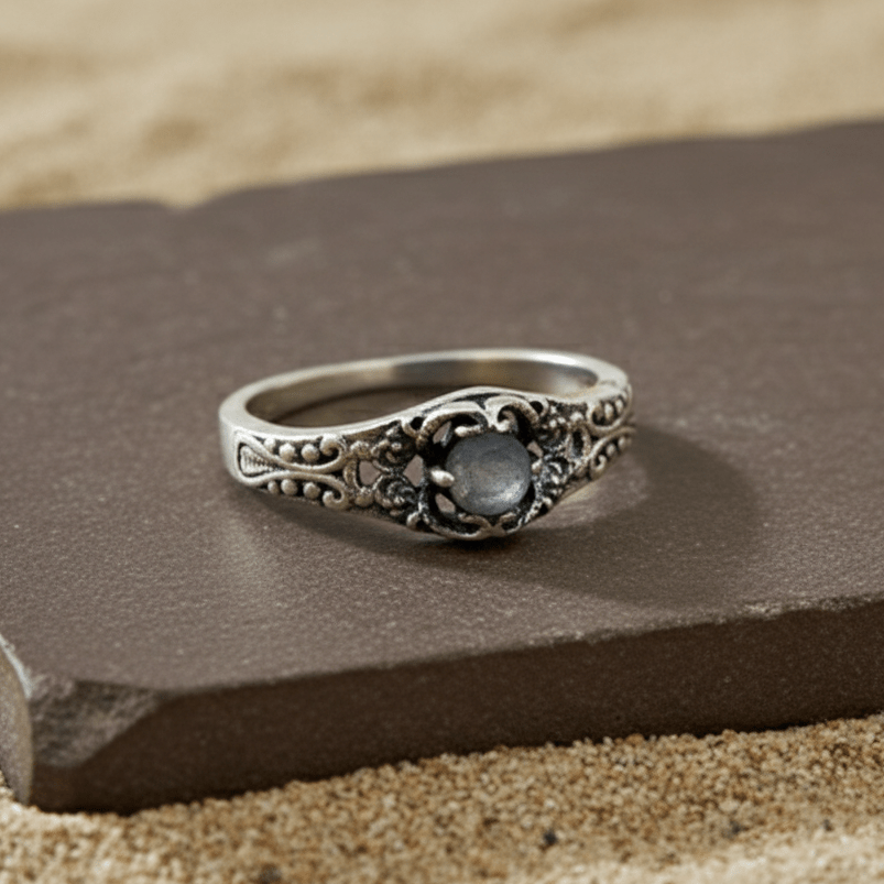 Antique Midnight Stone Oxidized Silver Ring - Zirak Silver