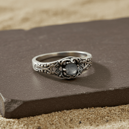 Antique Midnight Stone Oxidized Silver Ring - Zirak Silver