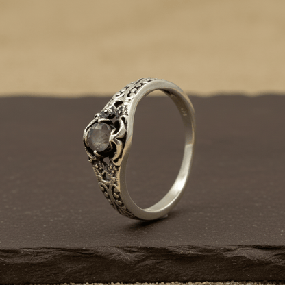 Antique Midnight Stone Oxidized Silver Ring - Zirak Silver