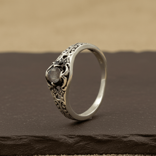Antique Midnight Stone Oxidized Silver Ring - Zirak Silver