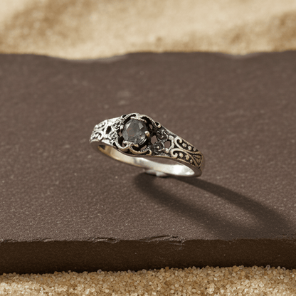 Antique Midnight Stone Oxidized Silver Ring - Zirak Silver