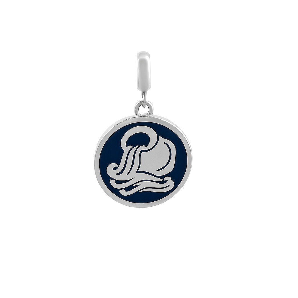 Aquarius Zodiac Charm in Sterling Silver – Double - Sided Enamel Pendant - Zirak Silver