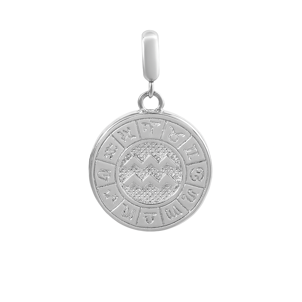 Aquarius Zodiac Charm in Sterling Silver – Double - Sided Enamel Pendant - Zirak Silver