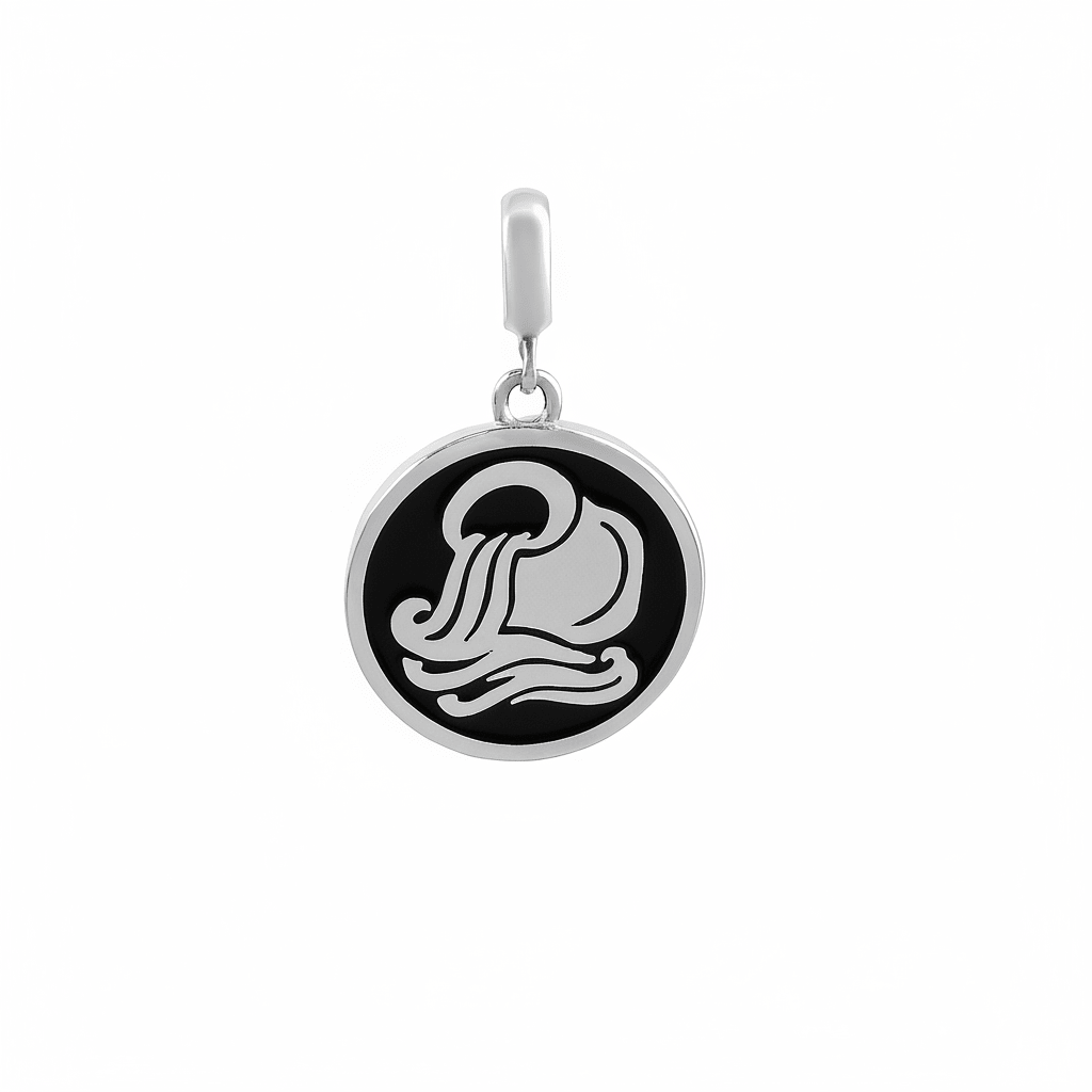 Aquarius Zodiac Charm in Sterling Silver – Double - Sided Enamel Pendant - Zirak Silver