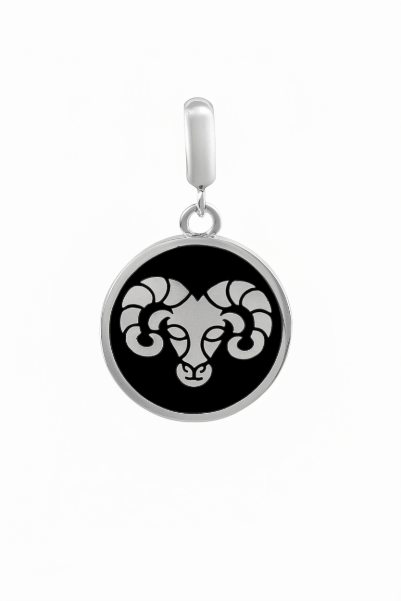 Aries Zodiac Charm in Sterling Silver – Blue Enamel Double - Sided Pendant - Zirak Silver