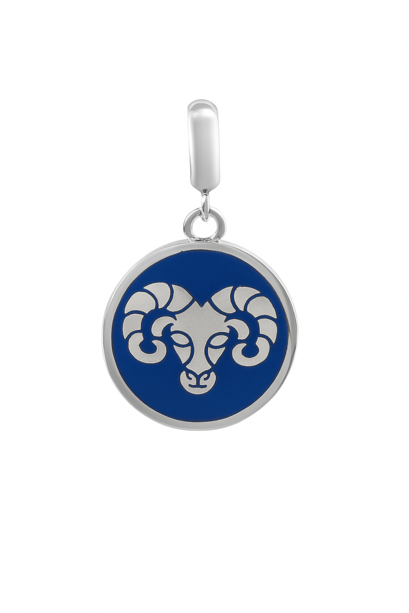 Aries Zodiac Charm in Sterling Silver – Blue Enamel Double - Sided Pendant - Zirak Silver