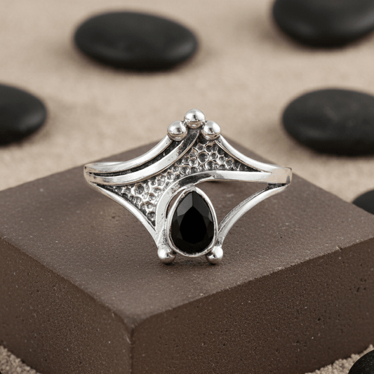 Art Deco Black Onyx Ring - Zirak Silver