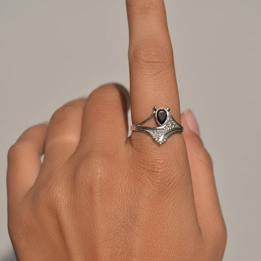 Art Deco Black Onyx Ring - Zirak Silver